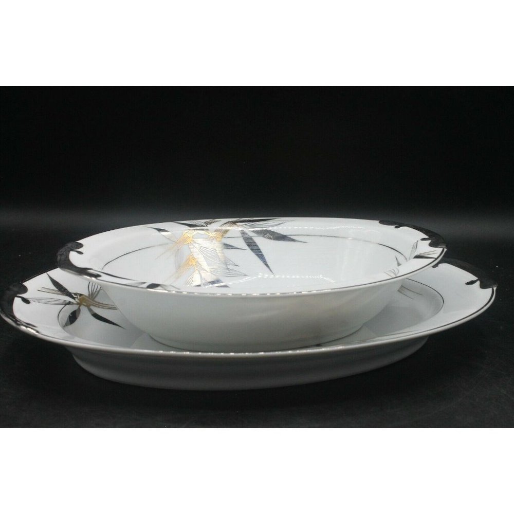 Wako China Japan Serving Plate + Serving Bowl Gold